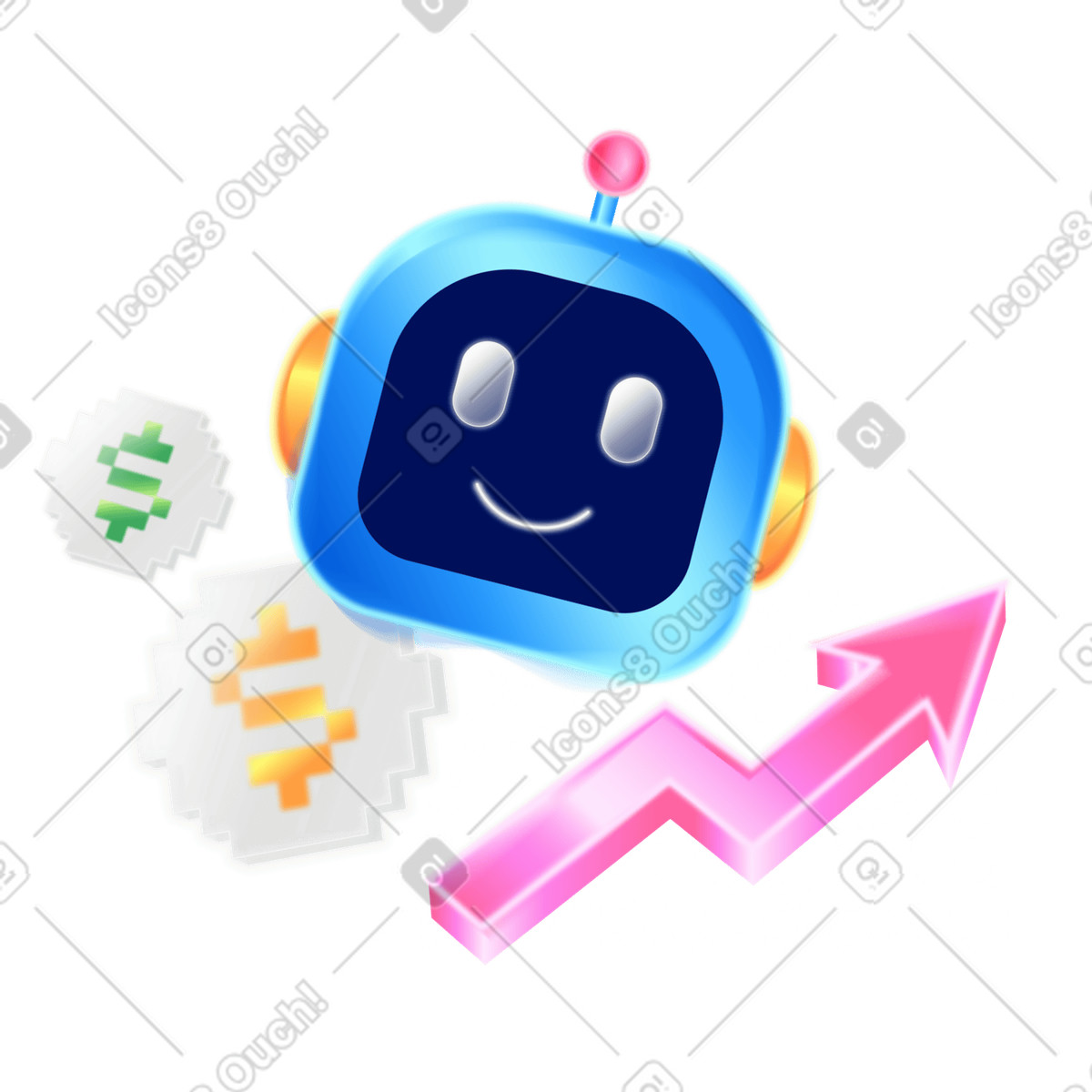 AI bot in finance and predictive analytics illustration in PNG, SVG