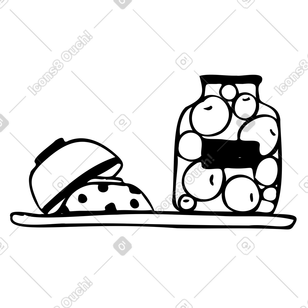 Kitchen shelf with dishes and preserve jar illustration in Marks style download in PNG, SVG