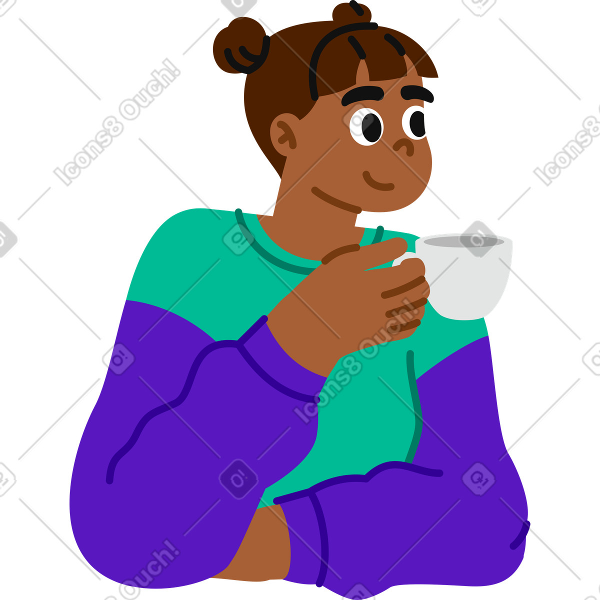 Illustration Jeune femme tenant une tasse dans le style Active à télécharger aux formats PNG, SVG