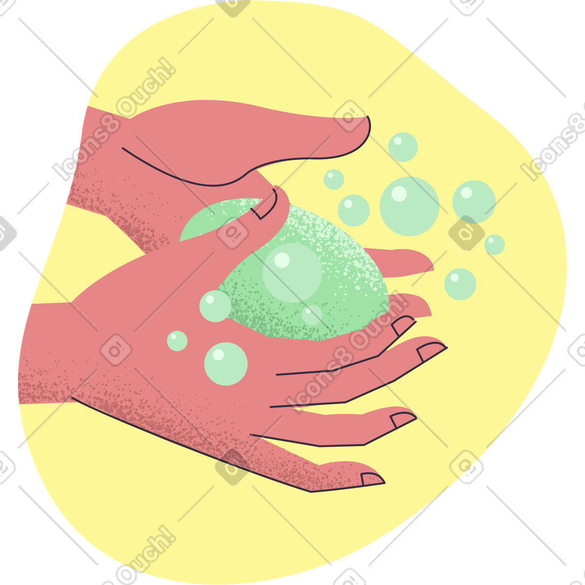 Washing hands with bubbling soap illustration in Pale style download in PNG, SVG