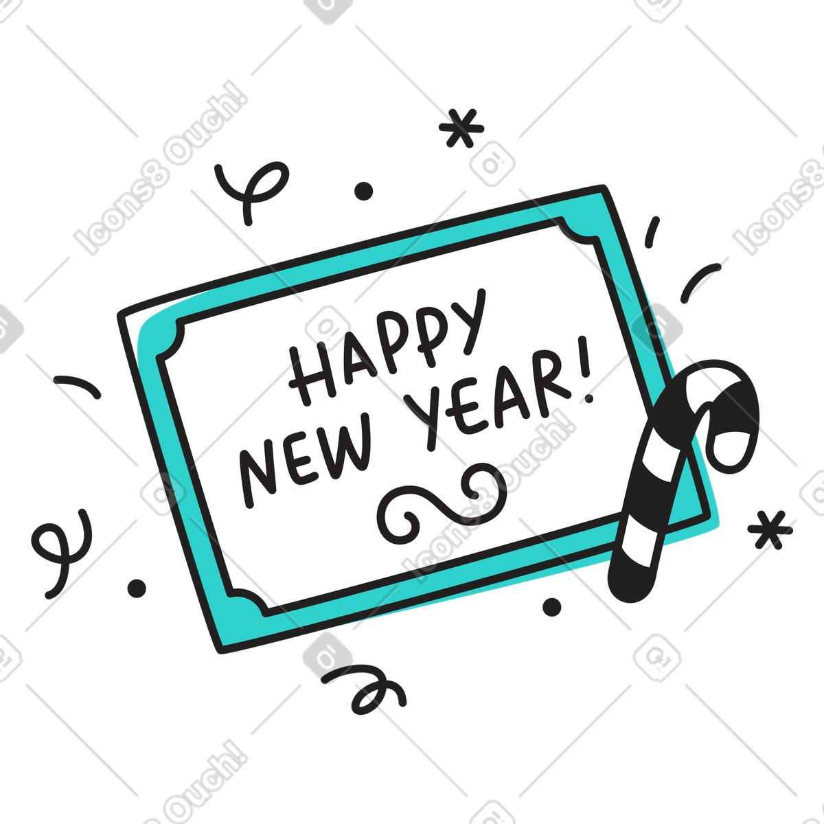 Illustration Texte bonne année, lettrage dessiné à la main dans le style Little télécharger aux formats PNG, SVG