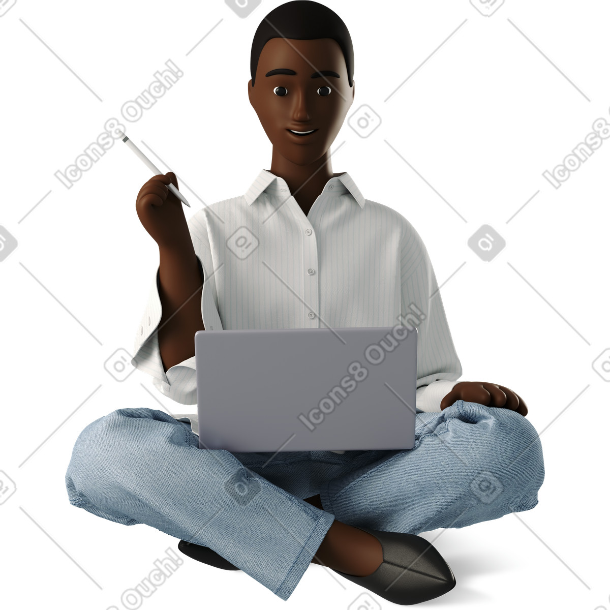 3D Business スタイルの Young woman with laptop studying online のイラストをPNG、SVG形式でダウンロード