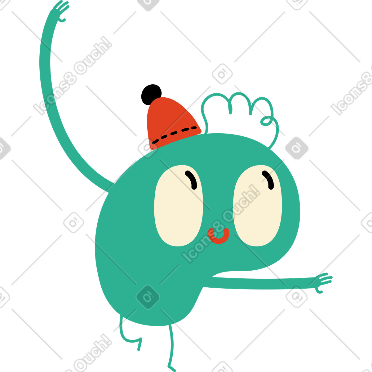 Ilustración Personaje verde hace lanzamiento en estilo Jelly a descargar en PNG y SVG