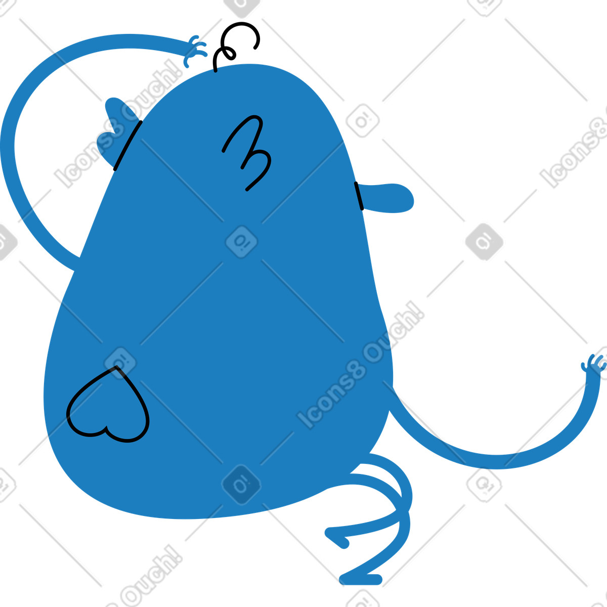 Illustration Le personnage bleu se gratte la tête dans style Jelly à télécharger aux formats PNG, SVG