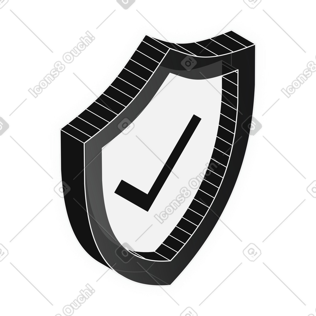 Black shield with check, account verification and antivirus illustration in Inverse style download in PNG, SVG