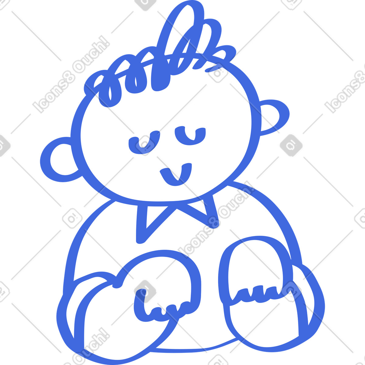 Baby sitting calmly with closed eyes and relaxed hands down-Illustration im Ballpoint Pen-Stil als Download in PNG, SVG