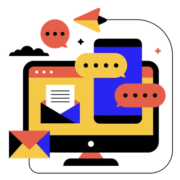 A computer screen with chat bubbles and messages - Flat style illustration