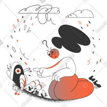 Woman being curious about a snail PNG, SVG