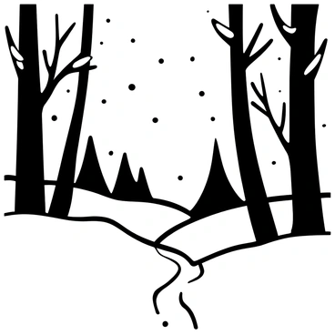 A tranquil winter forest scene featuring tall pine trees stretching upwards. The ground is covered with a thick blanket of fresh snow. Snowflakes gently fall from the sky, creating a serene atmosphere. In the foreground, a path is carved through the snow, leading deeper into the forest. In the distance, the silhouette of more trees can be seen, creating a sense of depth. Some branches are weighed down with the soft accumulation of snow, adding to the calmness of the scene.