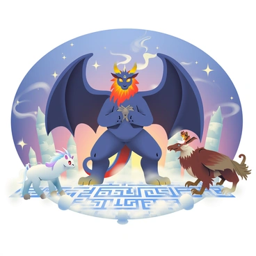 A Balrog participating in an ancient mystical ritual with other mythical creatures