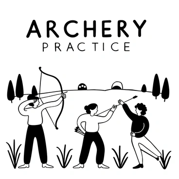 A group of archery students practicing in a sunlit field