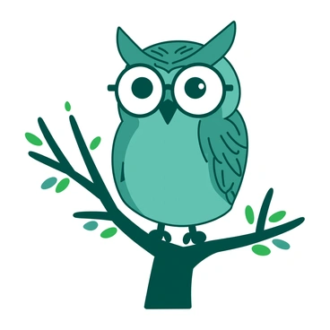 A teal owl with round glasses is perched on a sturdy branch of a tree. The owl is facing forward, with its large, expressive eyes conveying a sense of intelligence. The branch is adorned with a few green leaves, and in the background, there are soft outlines of additional branches, creating a layered effect. The owl's feathers have intricate patterns, emphasizing its wise demeanor. The scene captures the essence of wisdom in communication, with the owl standing as a symbol of knowledge.