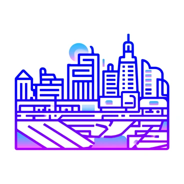 A vector map of a metropolis at night featuring illuminated streets, a detailed skyline, and various landmarks.