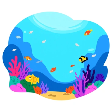 An underwater scene featuring various fish swimming around vibrant coral reefs. The coral formations are colorful and detailed, with intricate shapes and textures. There are schools of small fish in different colors flitting through the water, and some larger fish gracefully gliding near the reefs. Sunlight filters down from the surface, creating gentle rays that illuminate the scene. The overall composition captures the lively activity and beauty of the underwater world.
