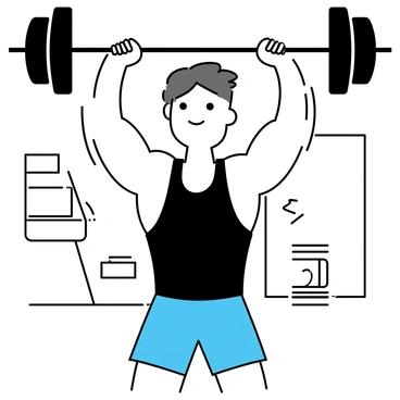 A bodybuilder with a muscular physique is lifting a heavy barbell in a gym. The gym features mirror-lined walls that reflect his form and the weights. He is wearing a fitted black tank top and blue shorts. The barbell is positioned above his head, showcasing his strength. Intense focus is evident on his face as he performs the lift. Various weight plates are stacked on each end of the barbell. In the background, gym equipment can be seen, but the mirrors dominate the scene.