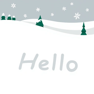 A snowy landscape with 'Hello' imprinted in the snow