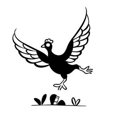 A guinea fowl with intricate feather patterns taking off from the ground with its wings spread wide. The bird is positioned in mid-flight with its body slightly tilted upward. Below the bird, there is a patch of grass and a few small rocks on the ground. The backdrop features a vast expanse that suggests a bright sky, filled with the hint of clouds.