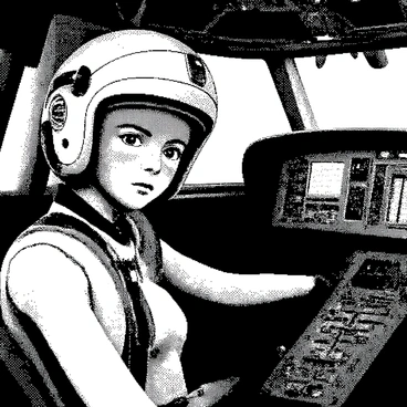 A young anime pilot with spiky hair is seated inside the cockpit of a giant mecha. The pilot is wearing a futuristic helmet with a visor that reflects various control panels. The cockpit is filled with numerous buttons and screens displaying vital information. The giant mecha's exterior is partially visible through the cockpit window, showcasing the mechanical structure. The pilot's expression conveys determination and focus as they prepare for takeoff. The surrounding environment suggests a large hangar with shadows cast by overhead lights.