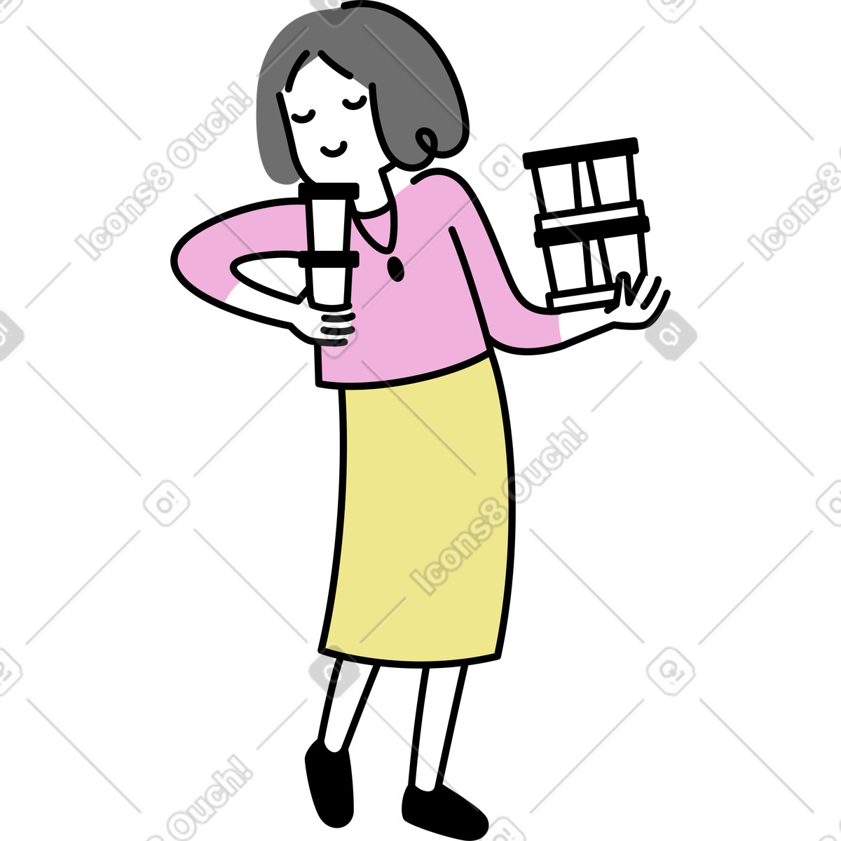 Young woman carrying paper cups illustration in Mochi style download in PNG, SVG