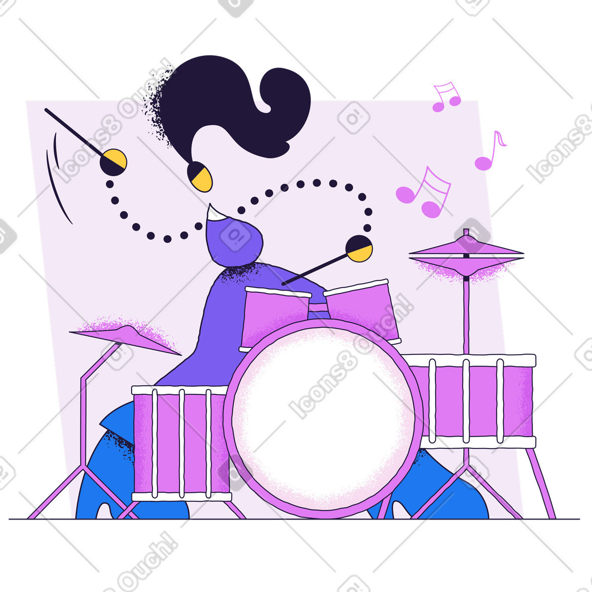 Woman playing drum kit illustration in Conifer style download in PNG, SVG