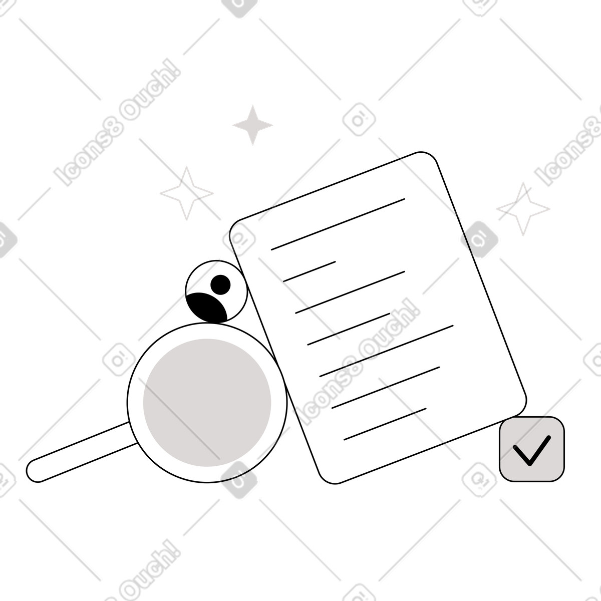Document and magnifying glass, Resume evaluation candidate screening illustration in Shade style download in PNG, SVG