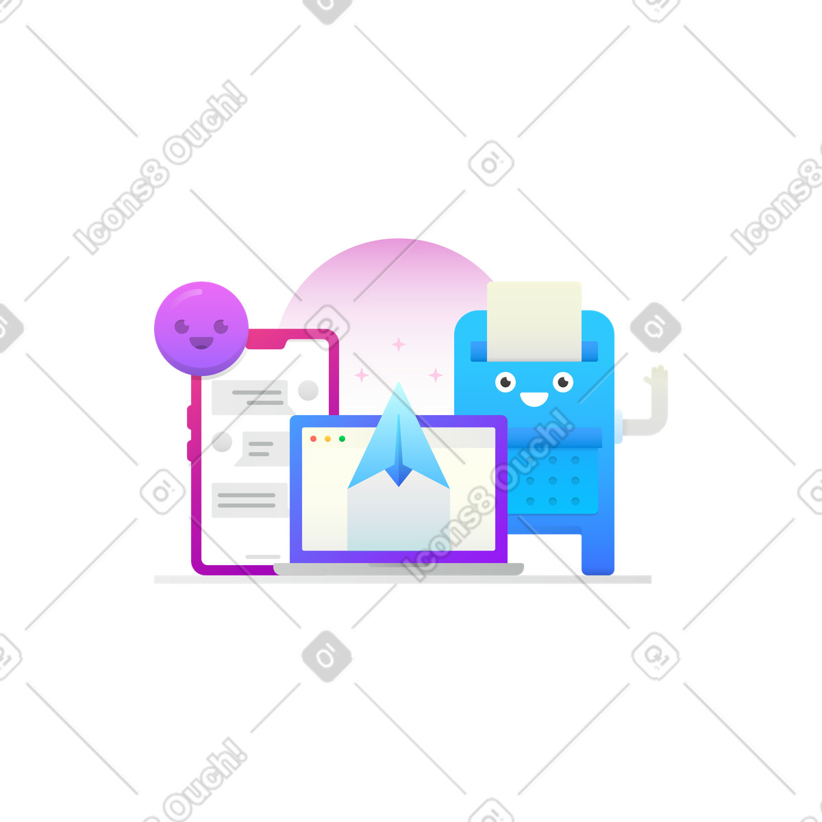 Laptop with smartphone and mailbox, Messaging and communication illustration in Hugo style download in PNG, SVG
