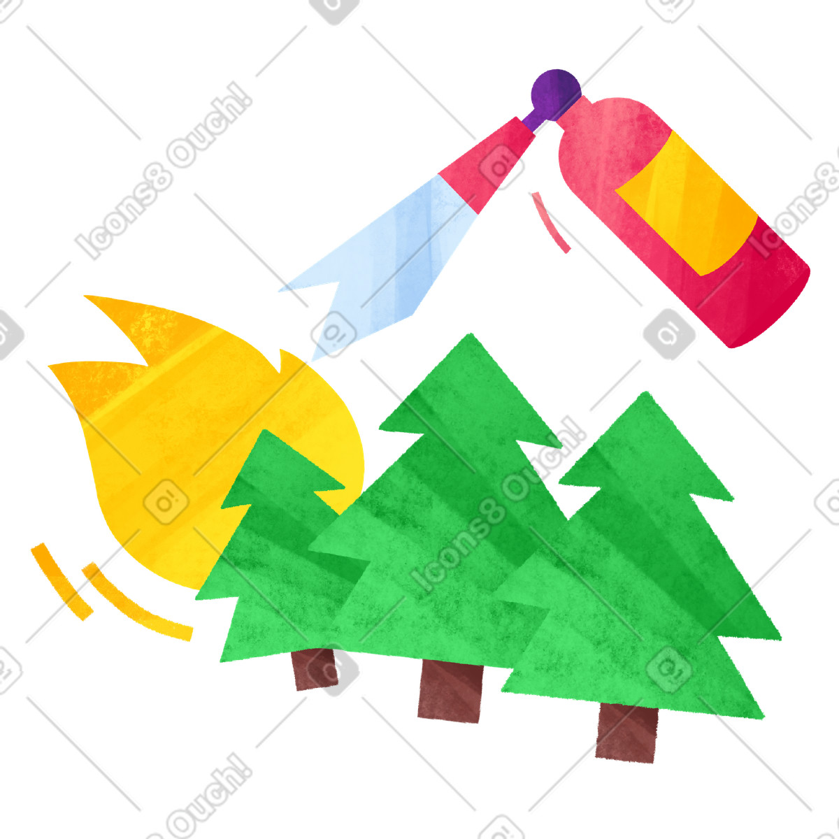 Ilustración El problema de los incendios forestales y su extinción en estilo Bonbon a descargar en PNG SVG