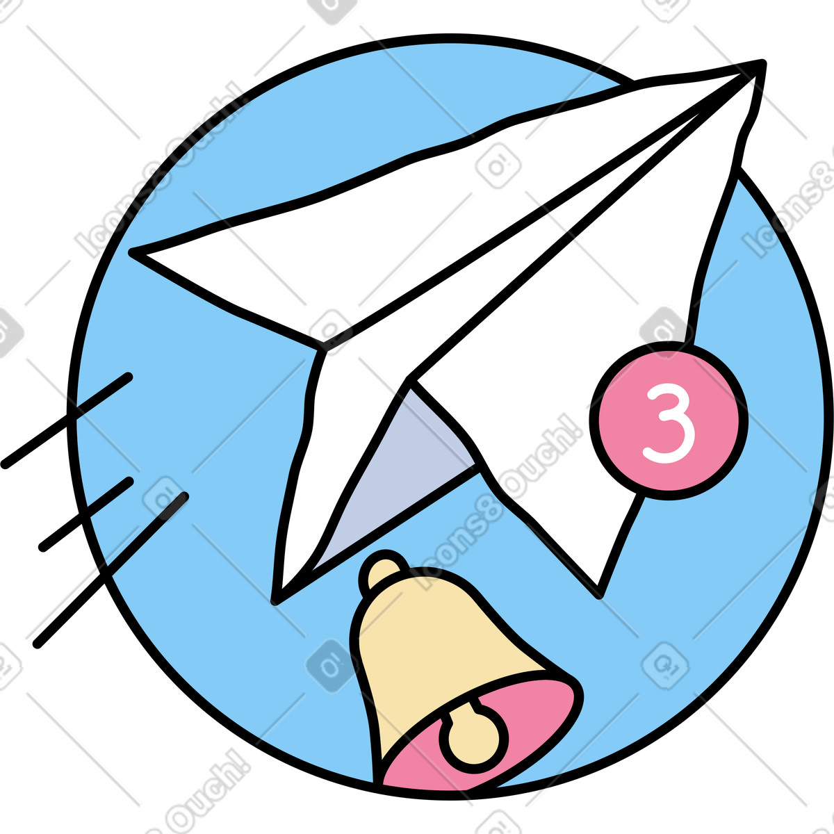 Ilustración Enviando mensajes desde un avión de papel en estilo Notes a descargar en PNG y SVG