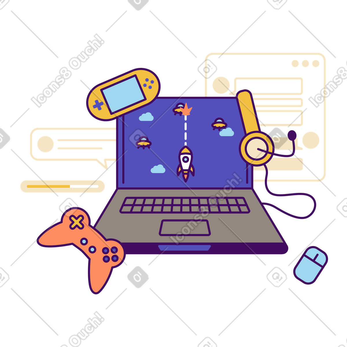 Video game development on computer illustration in Simplistic style download in PNG, SVG