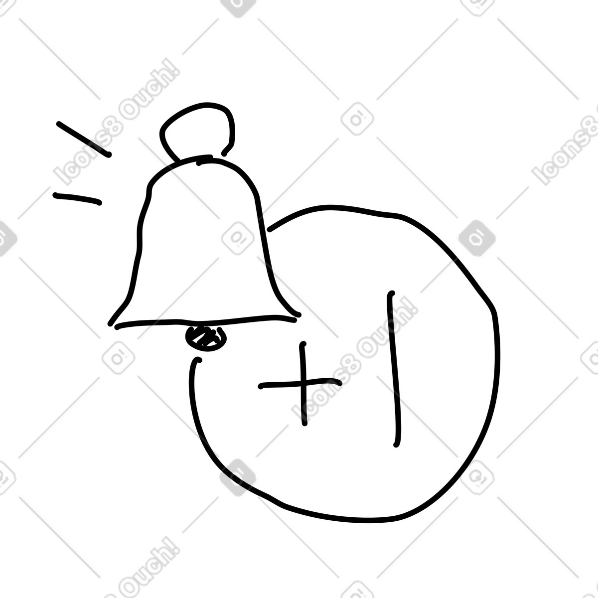 Rough Sketch スタイルの Notification bell with plus sign indicating new reminder added のイラストをPNG、SVG形式でダウンロード