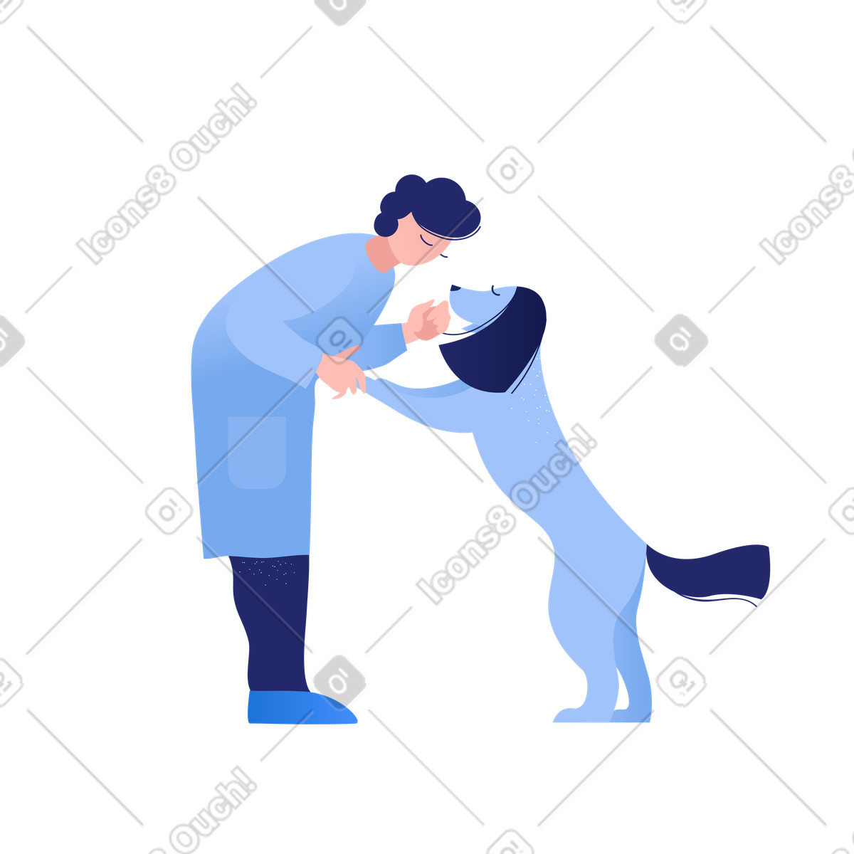 Illustration Vétérinaire vérifiant le museau d'un chien dans style Clip à télécharger aux formats PNG, SVG