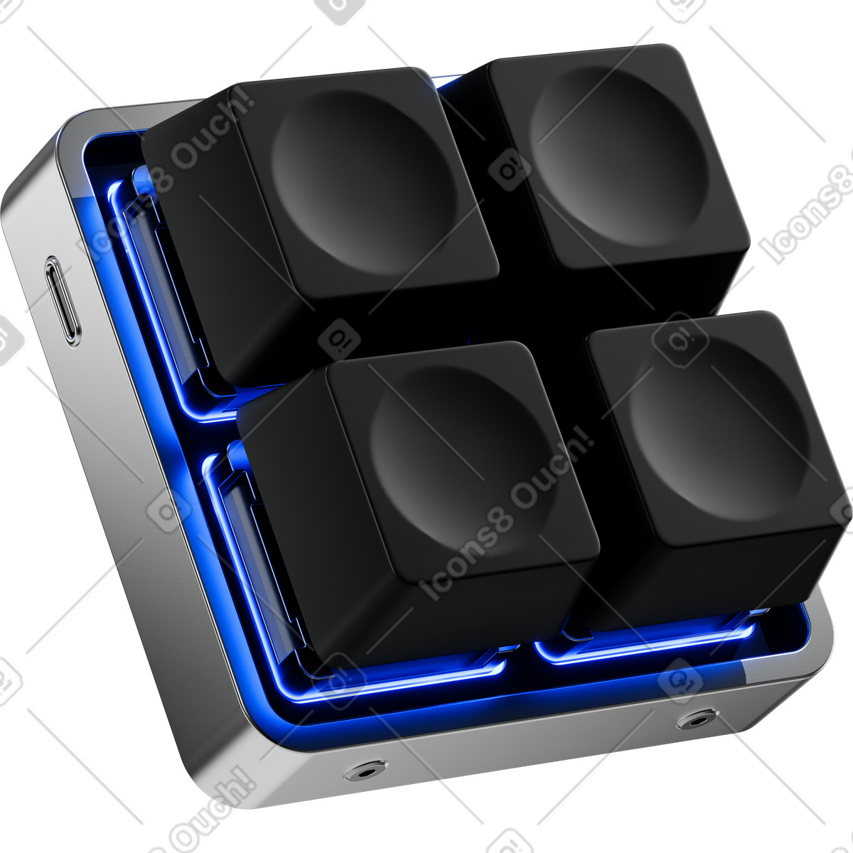 Ilustração de Keypad programmable four key macro pad with blue backlight em no estilo 3D Metallic para baixar em PNG, SVG