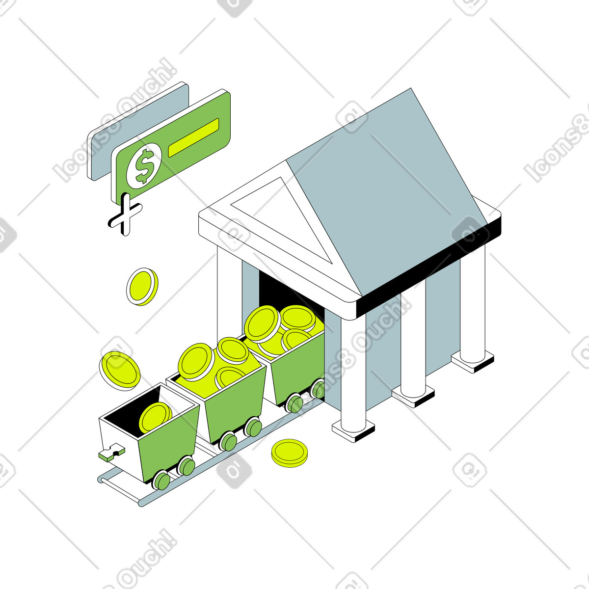 Ilustración Bank deposits and business dividends en estilo Isometric a descargar en PNG y SVG