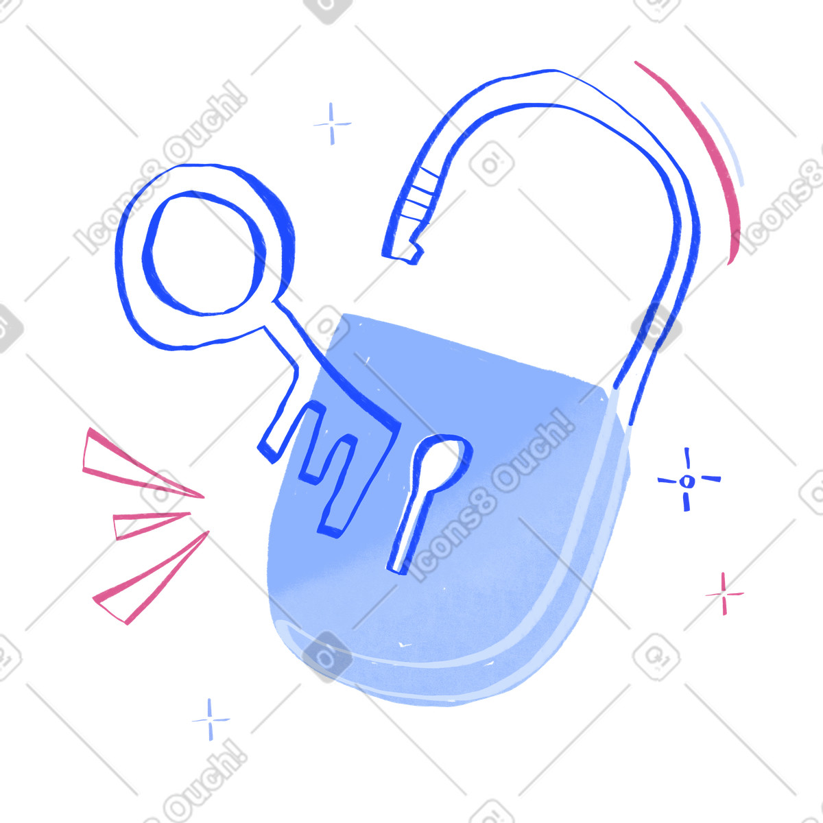 Key opening a lock illustrazione in stile Quirky scarica in PNG, SVG
