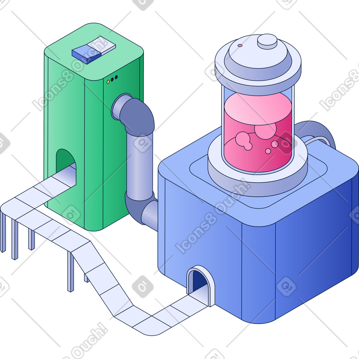 Illustration Vue abstraite d'un tapis roulant avec réservoir de liquide dans le style Neat à télécharger aux formats PNG, SVG