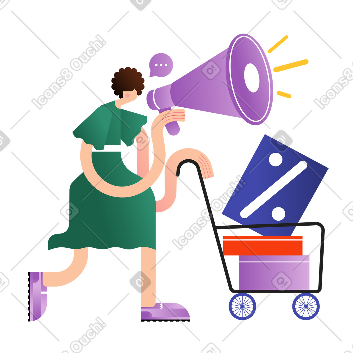 Illustration Promoting discounts with megaphone, Retail shopping and seasonal offers dans le style Wavy à télécharger aux formats PNG, SVG