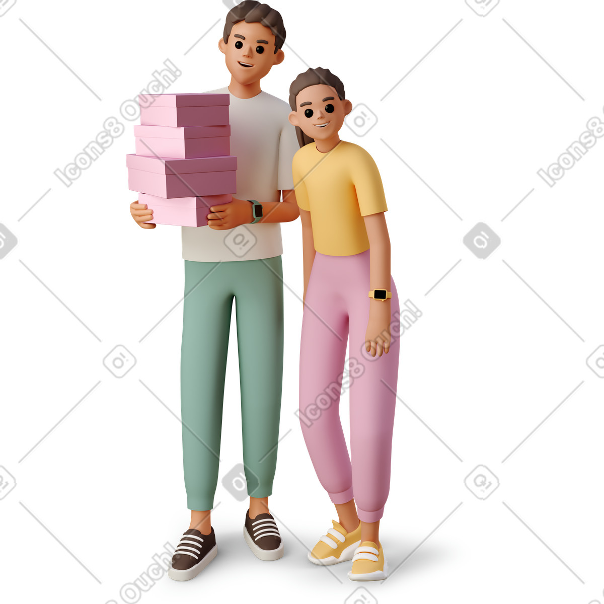 Ilustração de People holding pink boxes, teamwork and collaboration em no estilo 3D Casual life para baixar em PNG, SVG