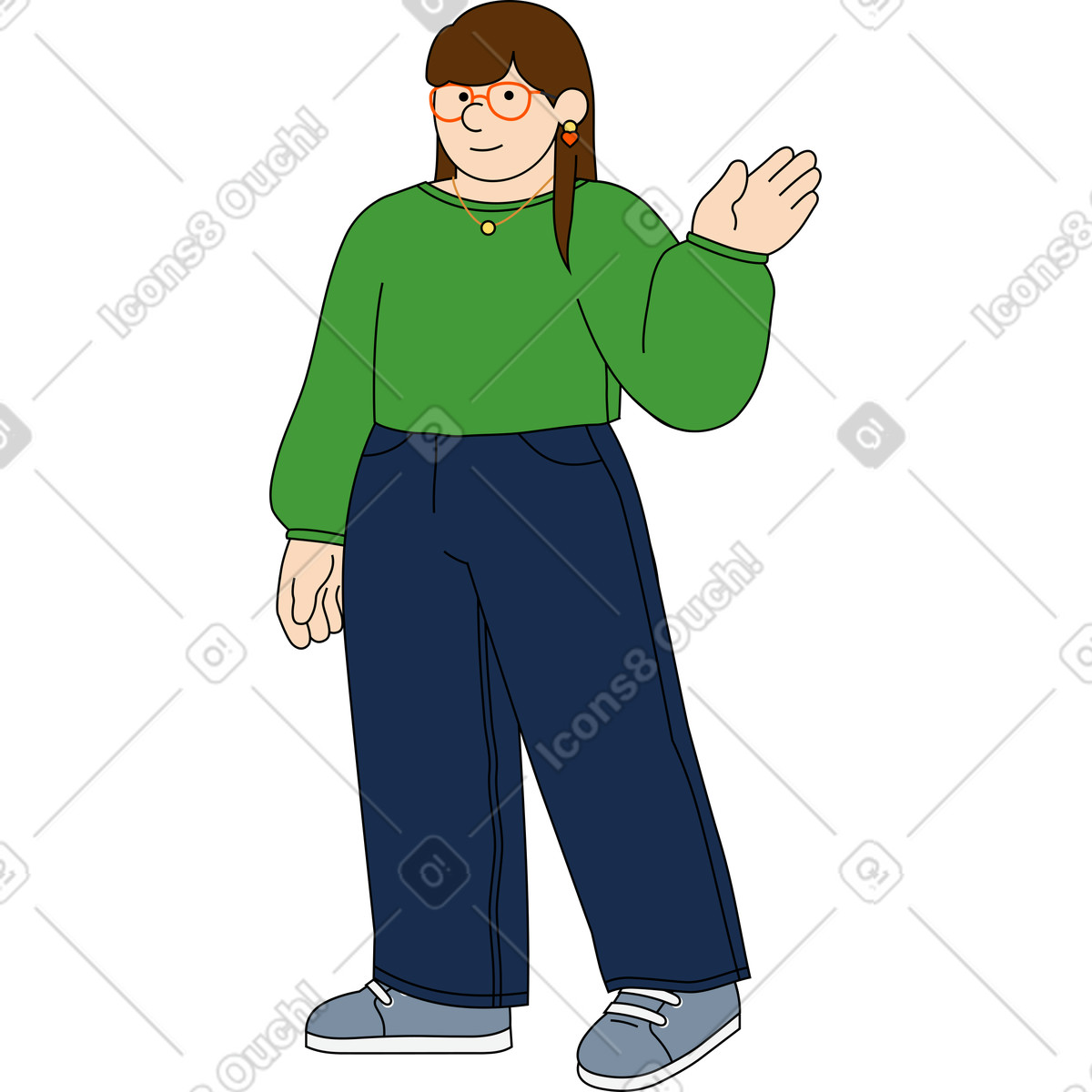 Young woman waving her hand illustration in Kindy style download in PNG, SVG