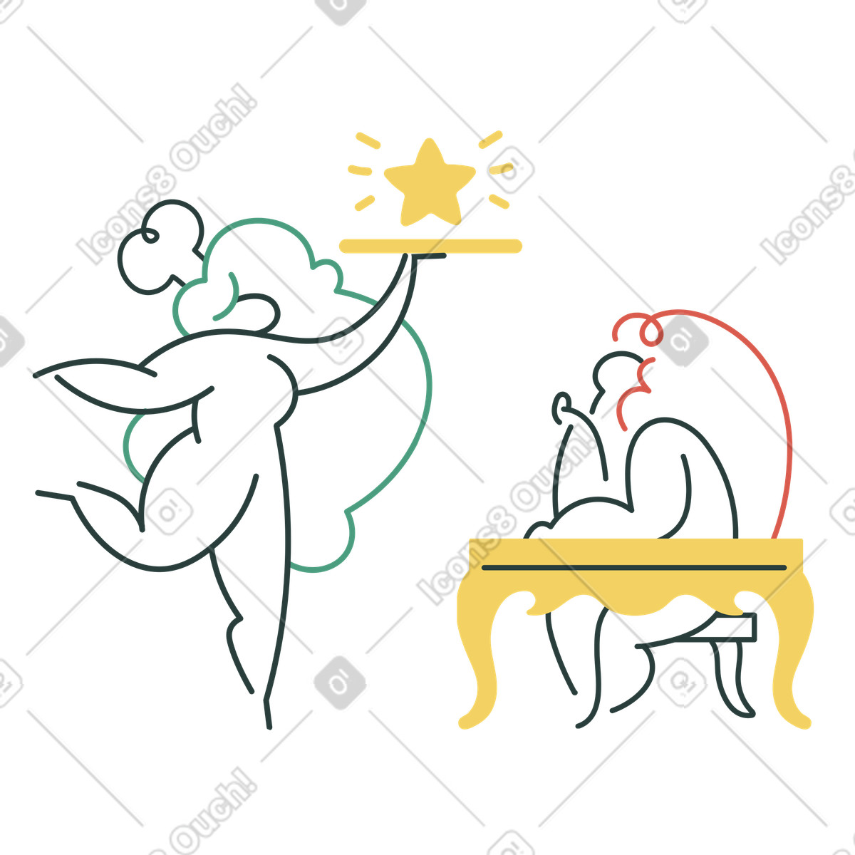 Die kellnerin bietet exzellenten service-Illustration im Macaroni-Stil als Download in PNG, SVG