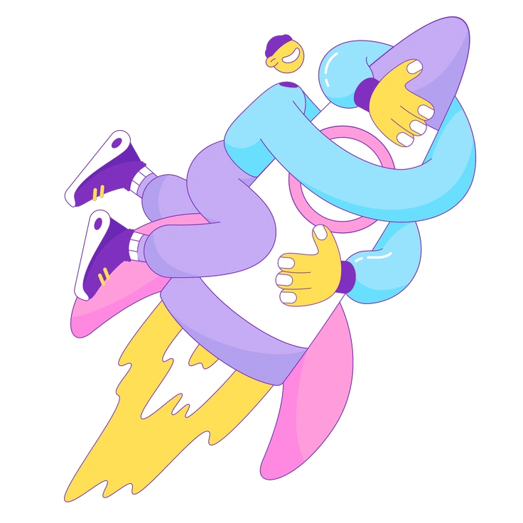 A person hugging a rocket - Elastic style illustration