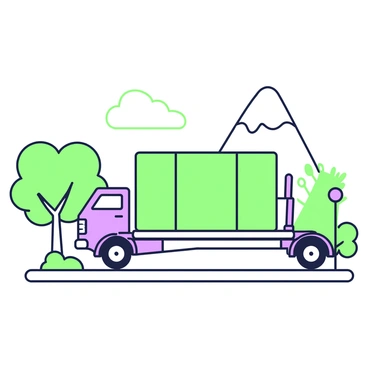 A delivery truck with a large sack of goods strapped to the back, driving down a sunny road.