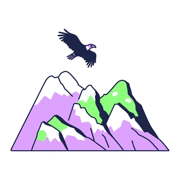 A turkey vulture is soaring gracefully in the sky above a range of rugged mountains. The vulture has dark feathers and a distinctive bald head, gliding effortlessly with its wings outstretched. Below, the mountains are characterized by steep cliffs and rocky outcrops, with various shades of texture on the surfaces. The sky is clear and expansive, enhancing the feeling of altitude. The scene captures the natural beauty of the landscape, showcasing the vulture's elegant flight against the backdrop of the imposing mountain range.
