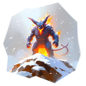 A Balrog standing menacingly on a snowy mountain peak during a blizzard