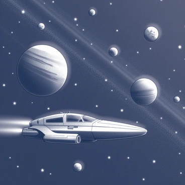 A vast expanse of space filled with numerous planets of varying sizes and textures. Each planet has unique features, such as rings or surface markings. Countless stars dot the background, twinkling in different patterns and densities. A sleek spaceship is positioned in the foreground, traveling through the cosmos. The ship is streamlined with visible details such as windows and thrusters, emphasizing its motion through the starry environment. The scene conveys the grandeur and depth of outer space.
