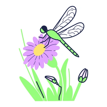 A dragonfly with intricate wings is perched on a cornflower. The dragonfly has a slender body and large, transparent wings that catch the light, creating a shimmering effect. The cornflower has a vibrant bloom with distinct petal shapes, surrounded by green stems and leaves. The background features hints of other plants, providing a natural habitat for the dragonfly. The scene captures the delicate balance of nature, focusing on the beauty of the insect and the flower.