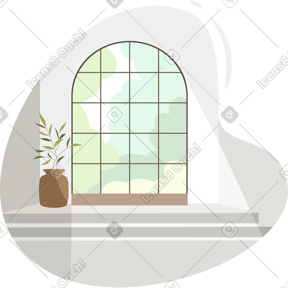 Stanza bianca con grandi vetrate colorate illustrazione in stile Vivid scarica in PNG, SVG
