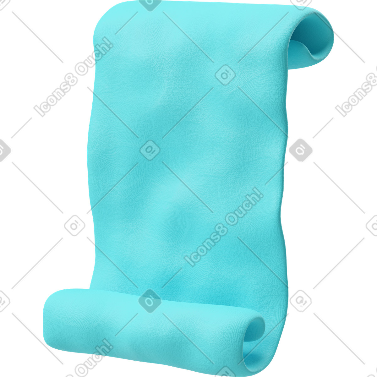Three-quarter view of a light blue scroll paper illustration in 3D Plastilina style download in PNG, SVG
