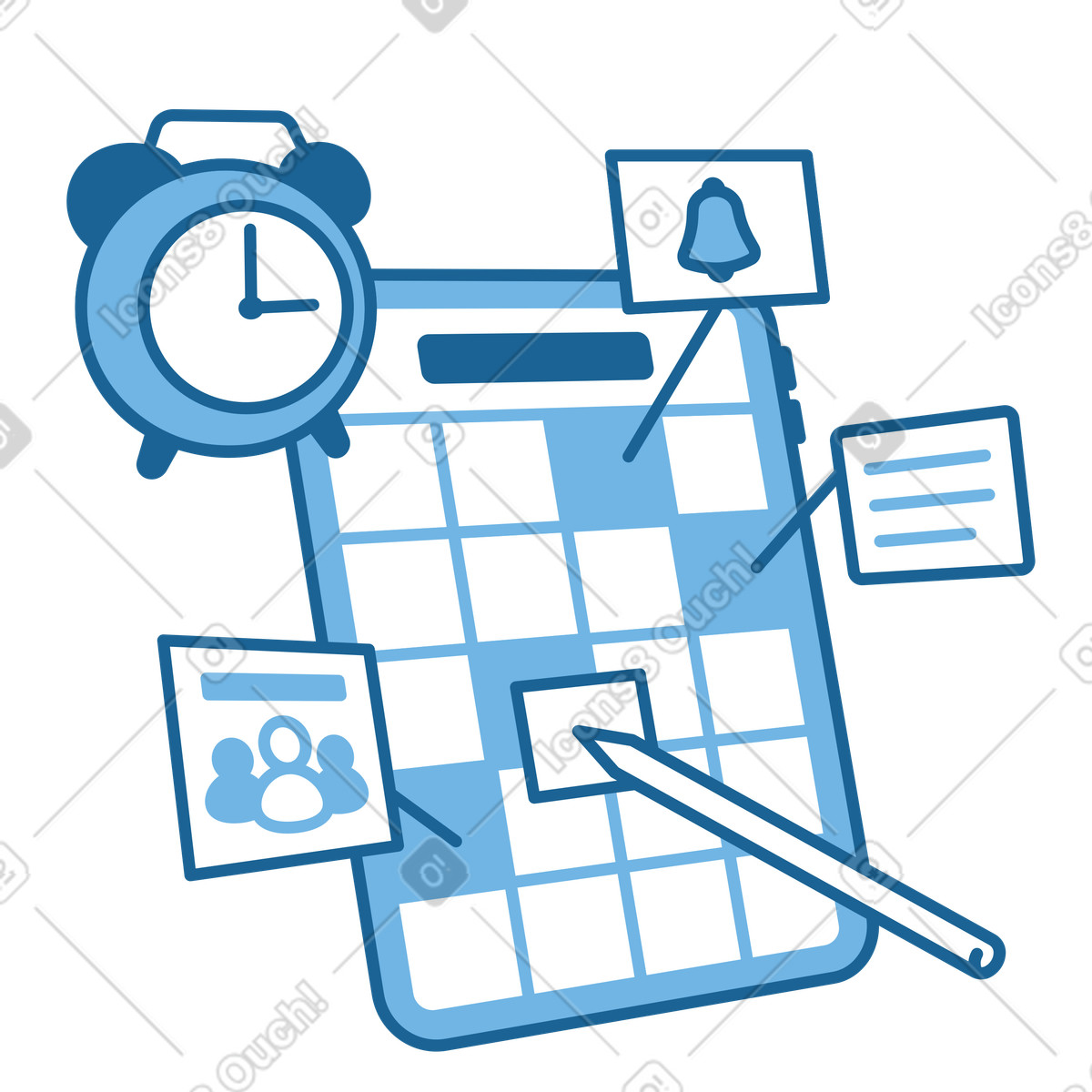 Ilustração de Gerenciamento tempo e agendamento com aplicativo calendário em no estilo Natty para baixar em PNG, SVG