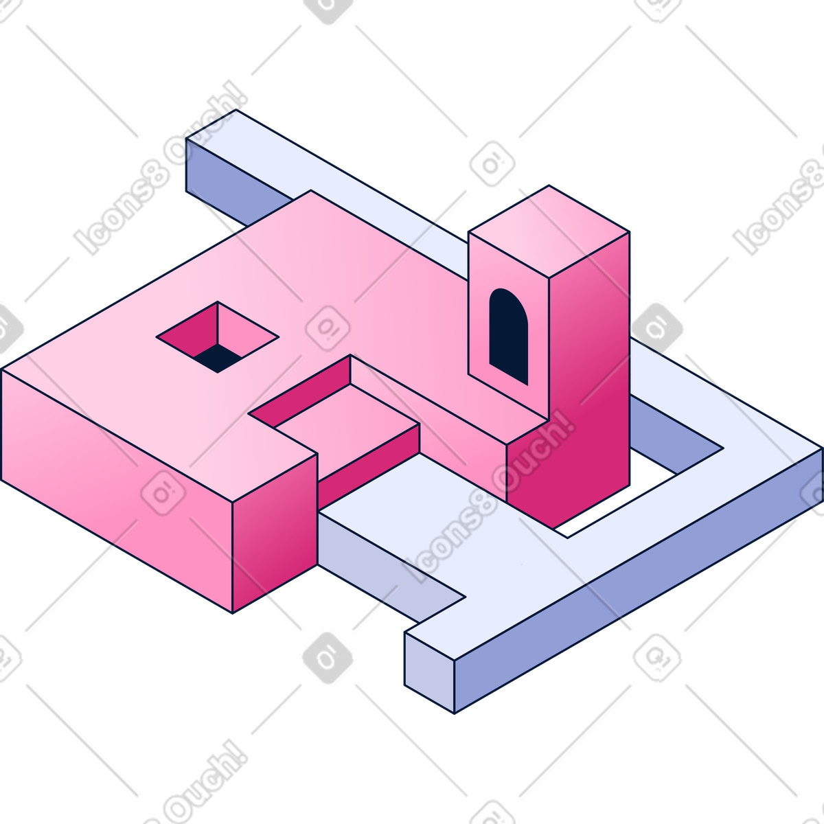 Building and a path illustration in Neat style download in PNG, SVG