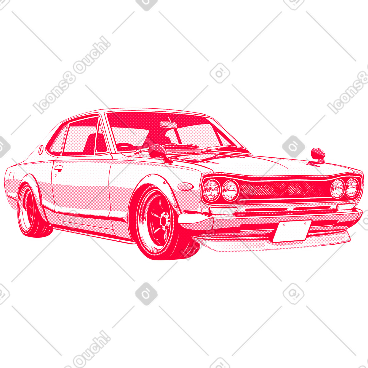 Nissan skyline kgc front view illustration in Halftone style download in PNG, SVG